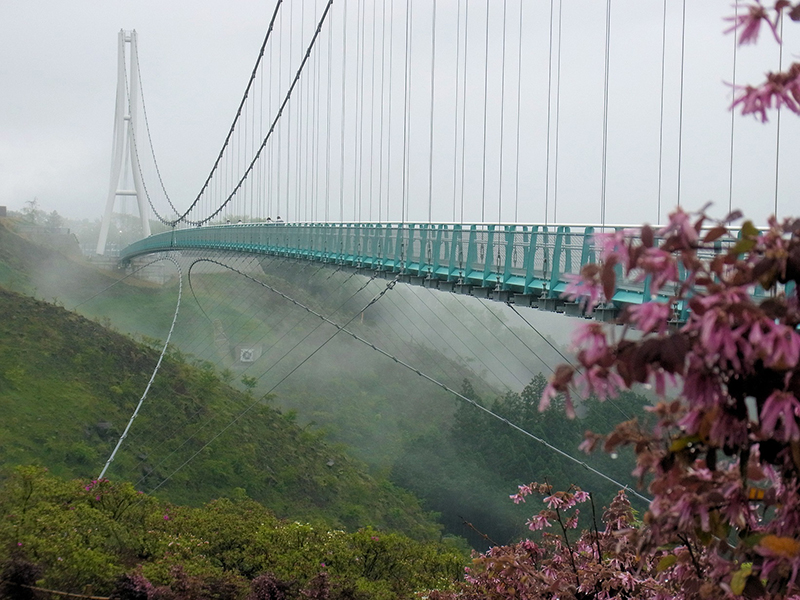 渡る歩も景色もおぼろ大吊橋